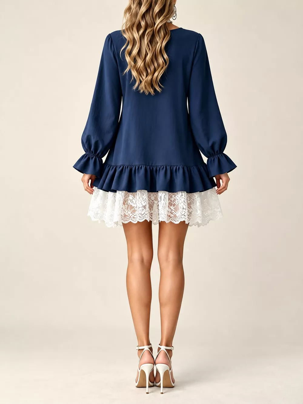 Lace Hem V-Neck Flounce Sleeve Dress, image 8