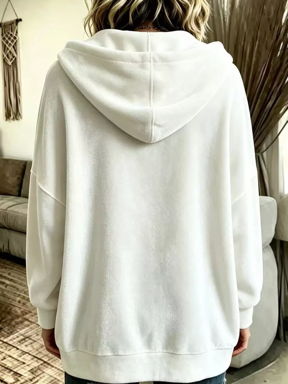 Full Size Velvet Dropped Shoulder Hoodie Plus Size, image 3