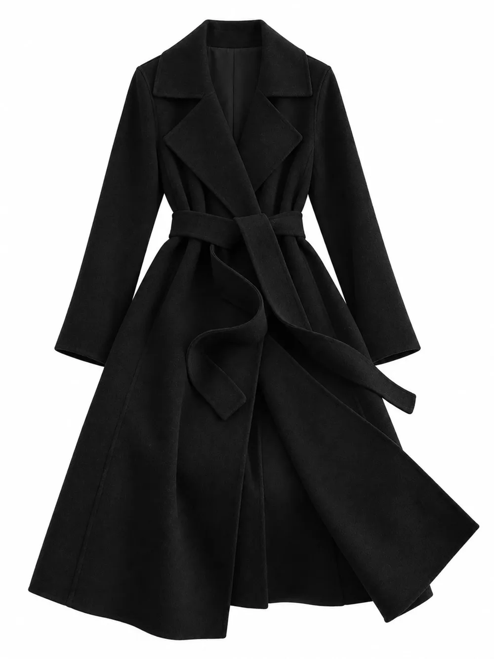 Longline Wool Coat with Waist-Defining Belt, image 2