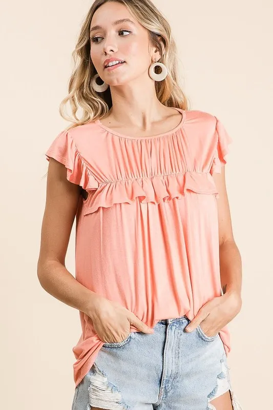 Jersey Knit Gathered Top with Ruffles, image 7