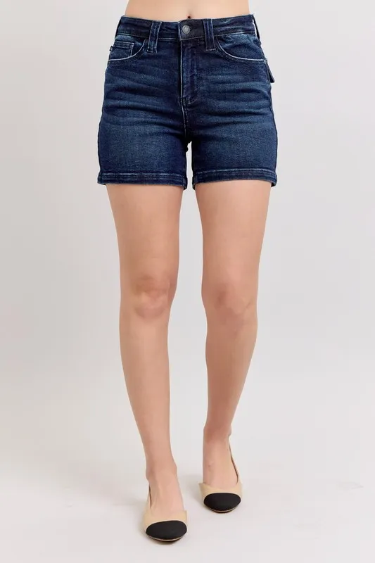 Full Size High Waist Back Flap Pocket Denim Shorts Plus Size, image 14