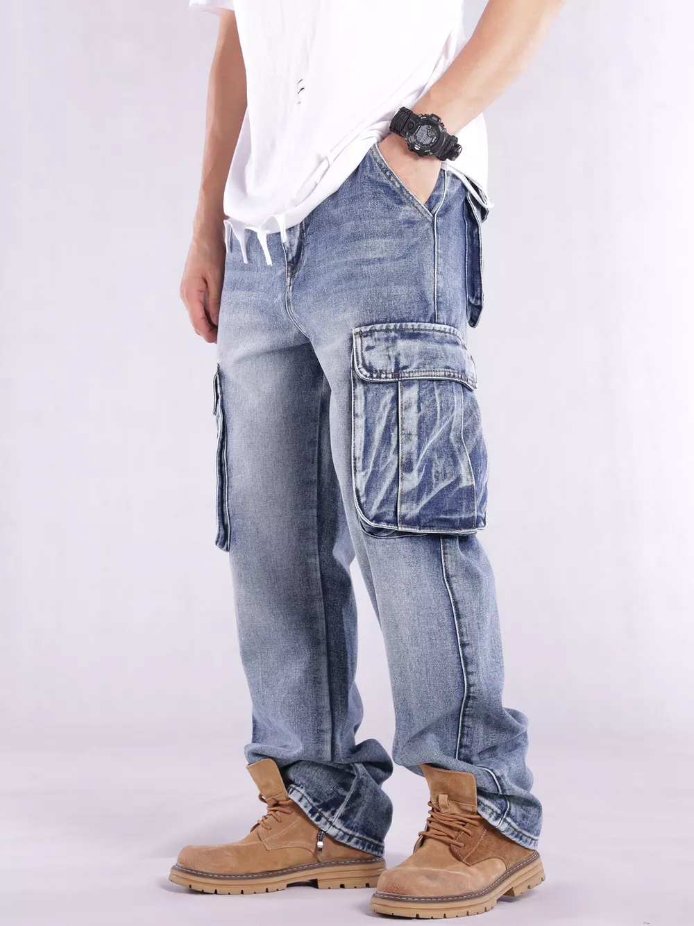 Men's Loose Fit Cargo Jeans, image 7