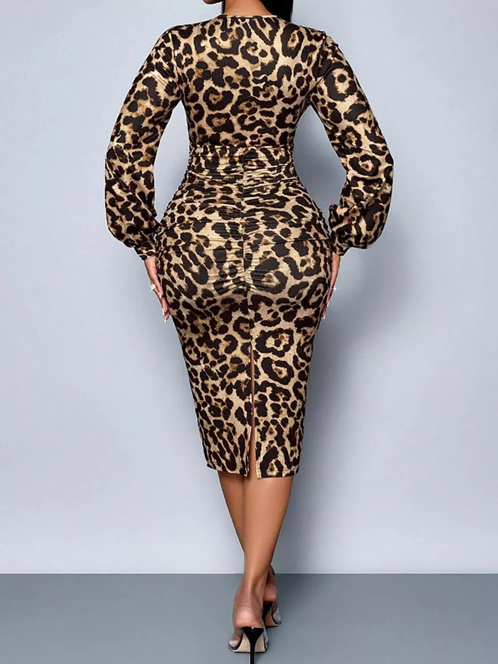 Lace Detail V-Neck Bodycon Midi Dress, image 2
