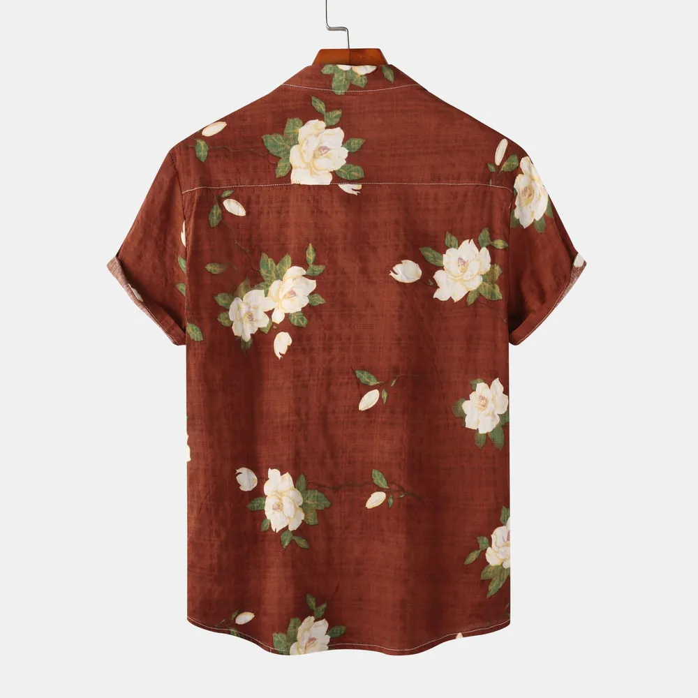 Men's Plus Size Floral Print Short Sleeve Button Down Shirt, image 2