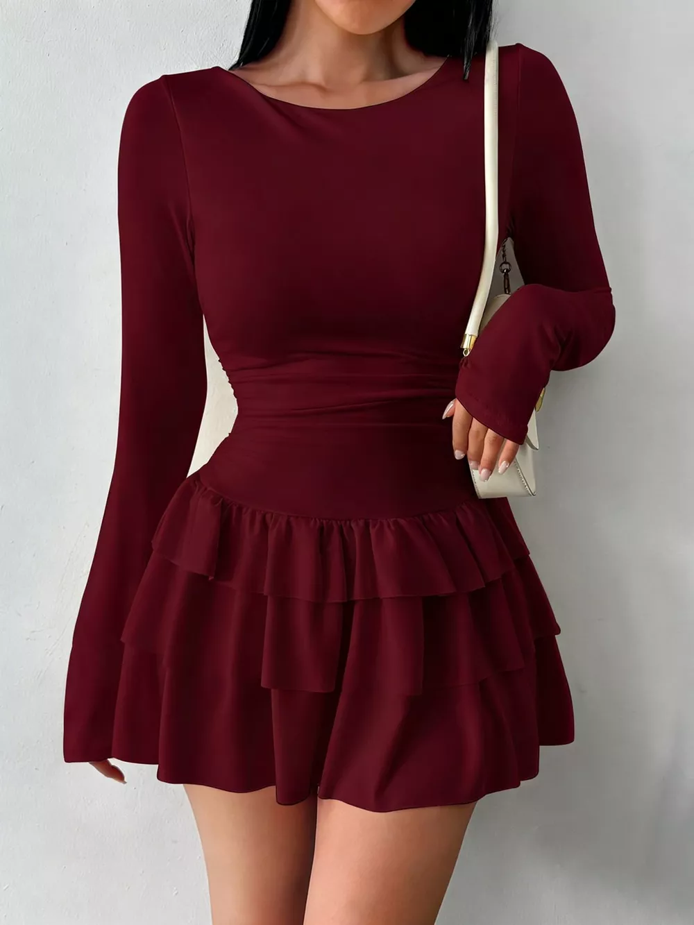 Layered Ruffle Long Sleeve Mini Dress, image 23