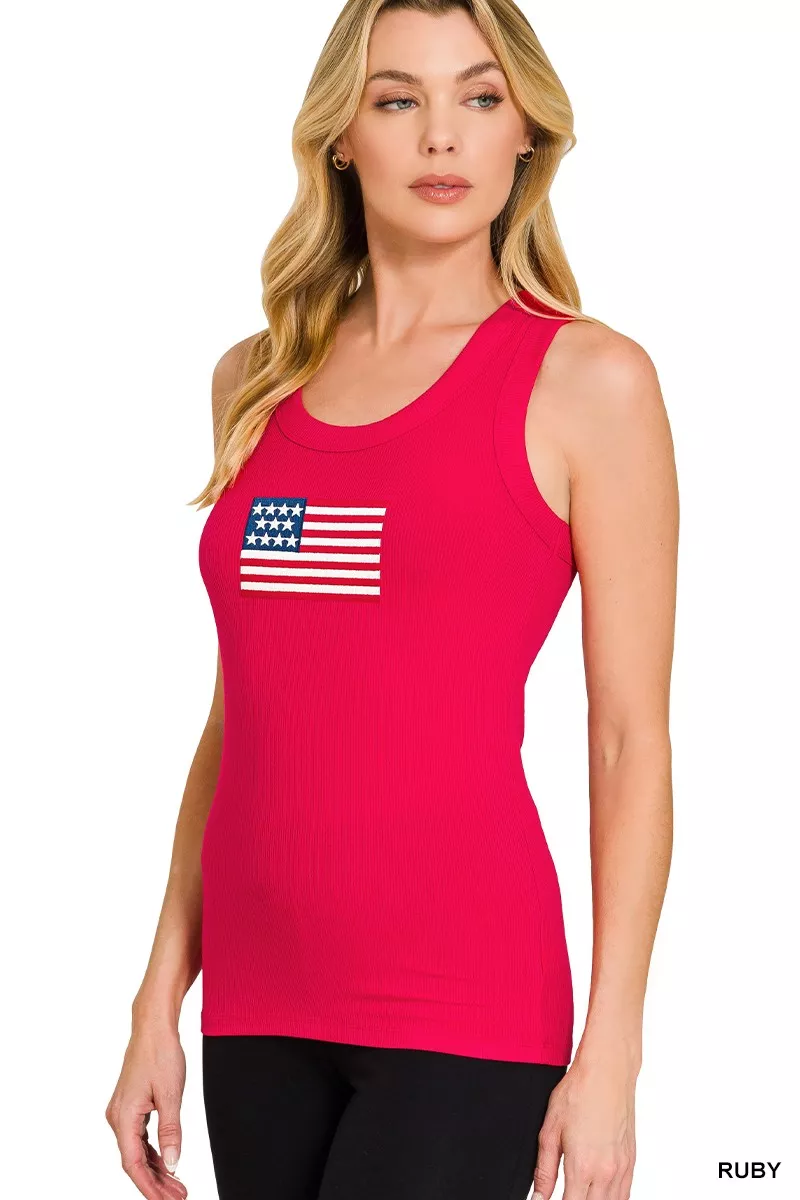Ribbed American Flag Scoop Neck Tank Top, image 2