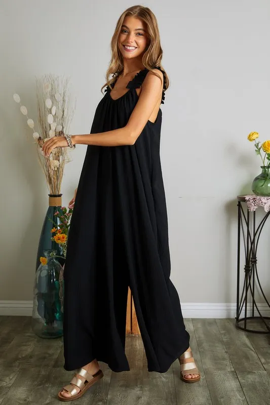 Full Size Elastic Ruffle Shoulder Jumpsuit Plus Size, image 2