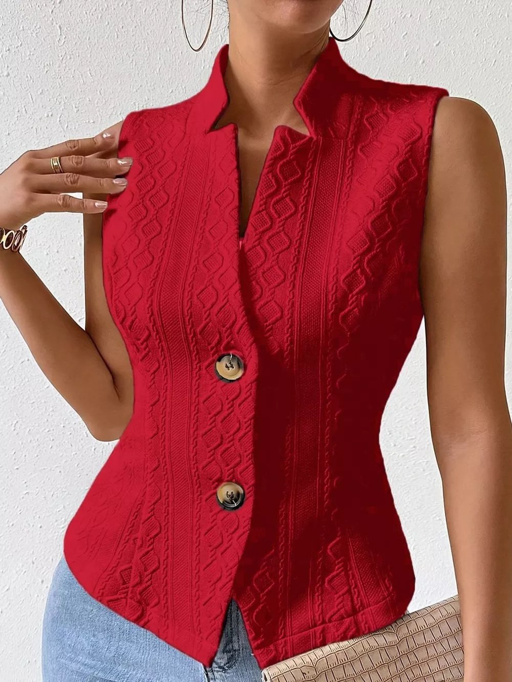 Textured Slim-Fit Button-Down Vest Coat, image 17