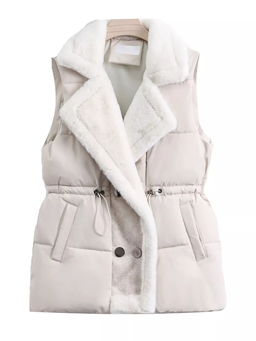 Faux Fur Trimmed Vest Coat with Drawstring Waist