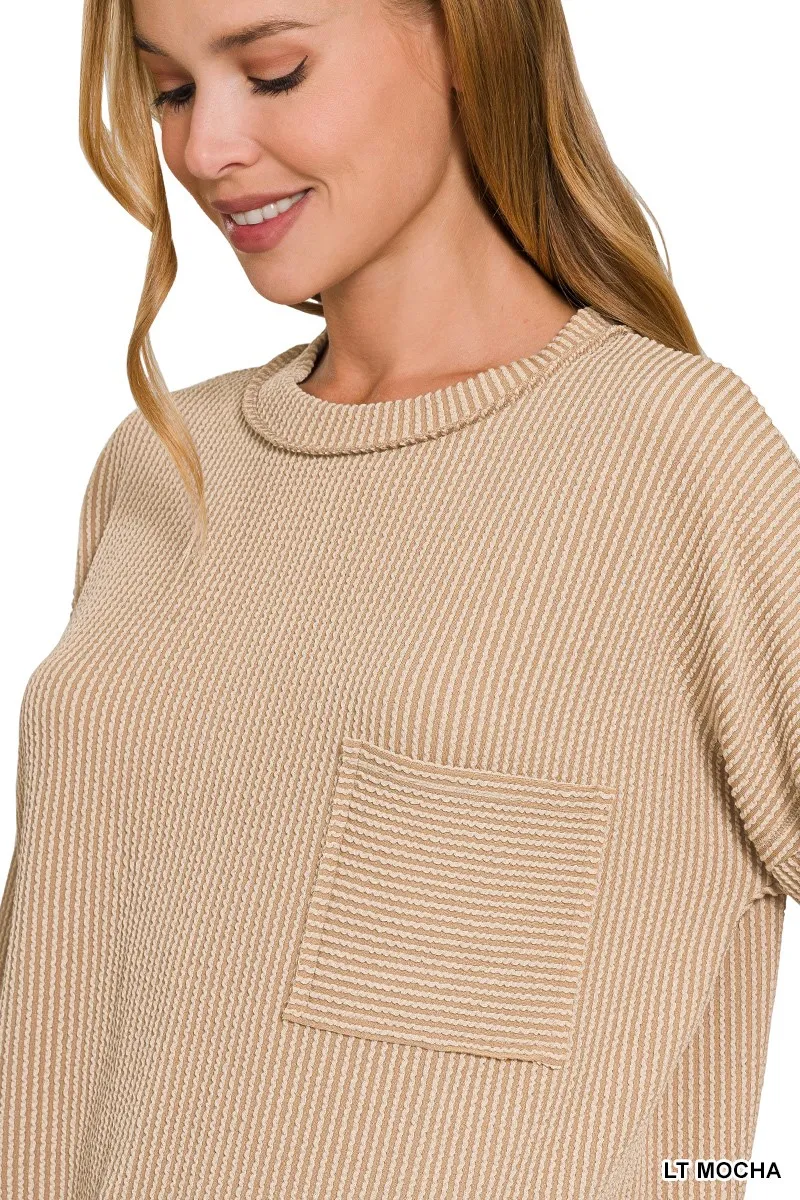 Long Sleeve Drop Shoulder Rib Top, image 6