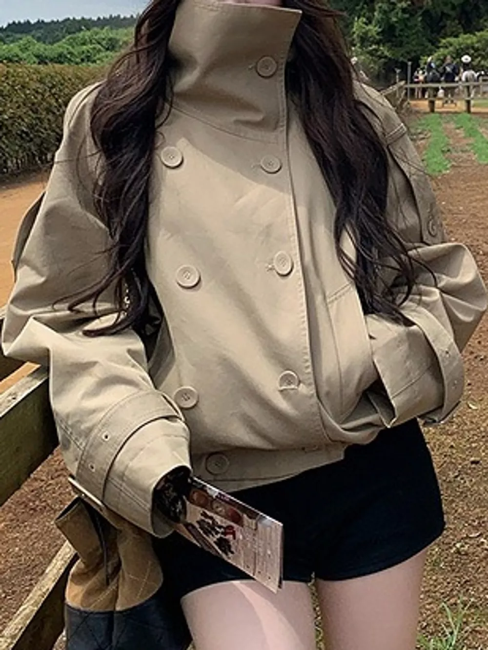 Double-Breasted Cropped Trench Jacket, image 3