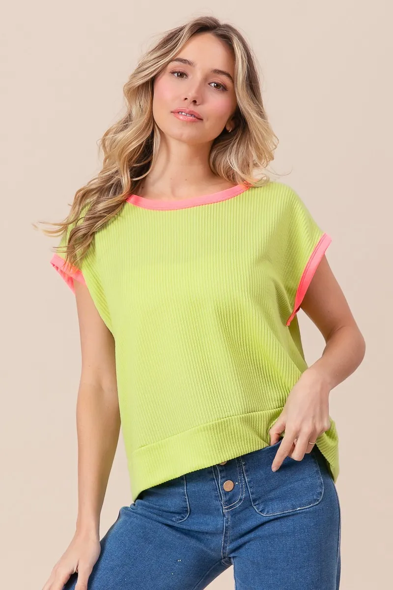 Cord Rib Knit Contrast Banded Top, image 8