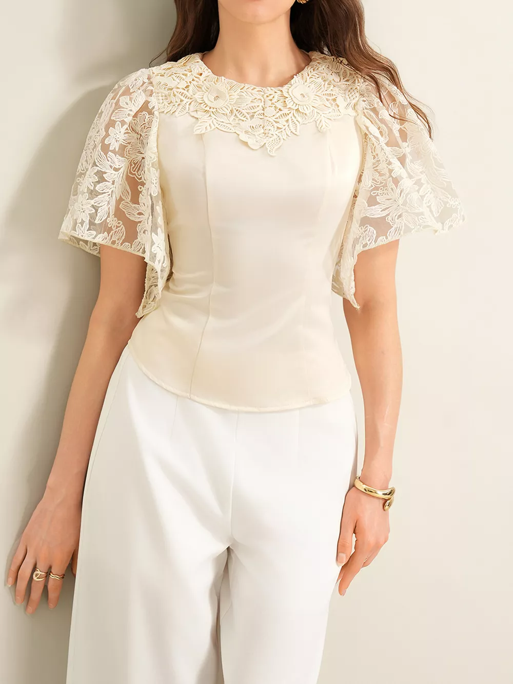 Lace Trimmed Short Sleeve Blouse, image 8