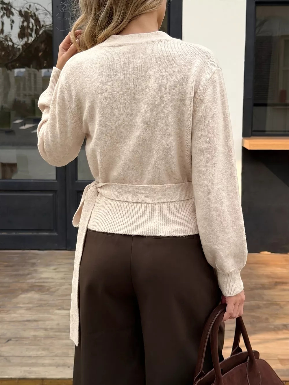 Tied Surplice Long Sleeve Sweater, image 5