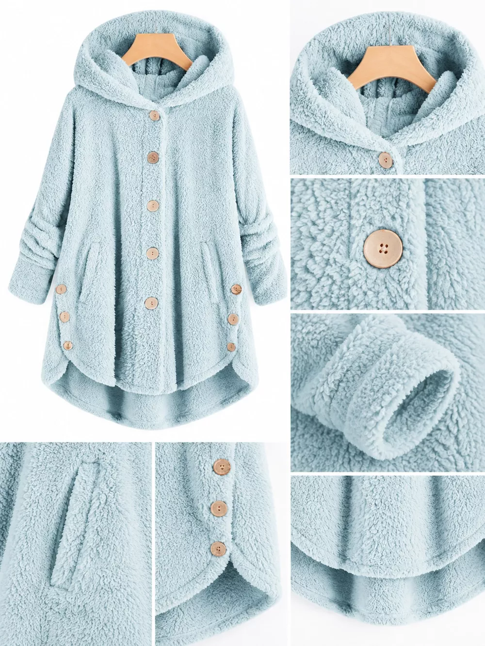 Full Size Fleece Button Up Hooded Outerwear Plus Size, image 15