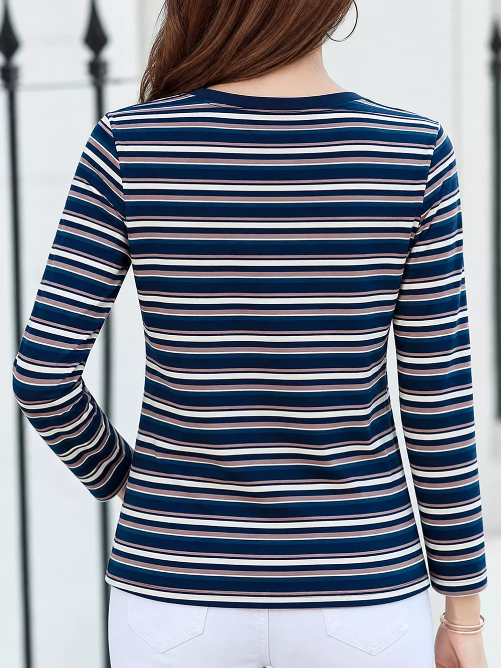 Full Size Long Sleeve Striped Crew Neck Casual T-Shirt Plus Size, image 3