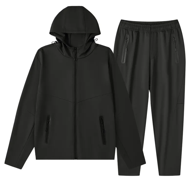Men's Plus Size Drawstring Zip Up Hooded Top and Pants Set