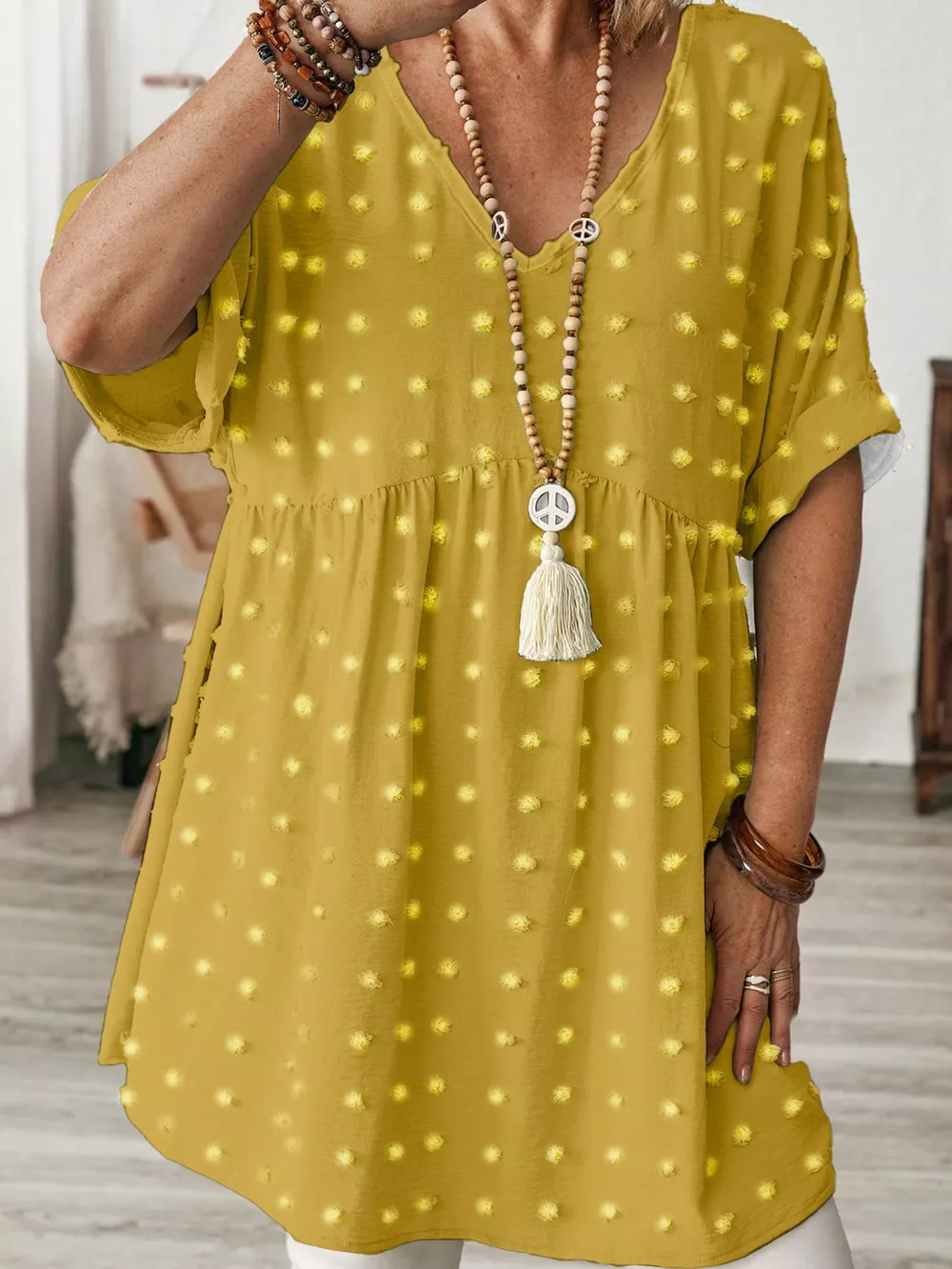 Plus Size Swiss Dot V-Neck Casual Blouse, image 20