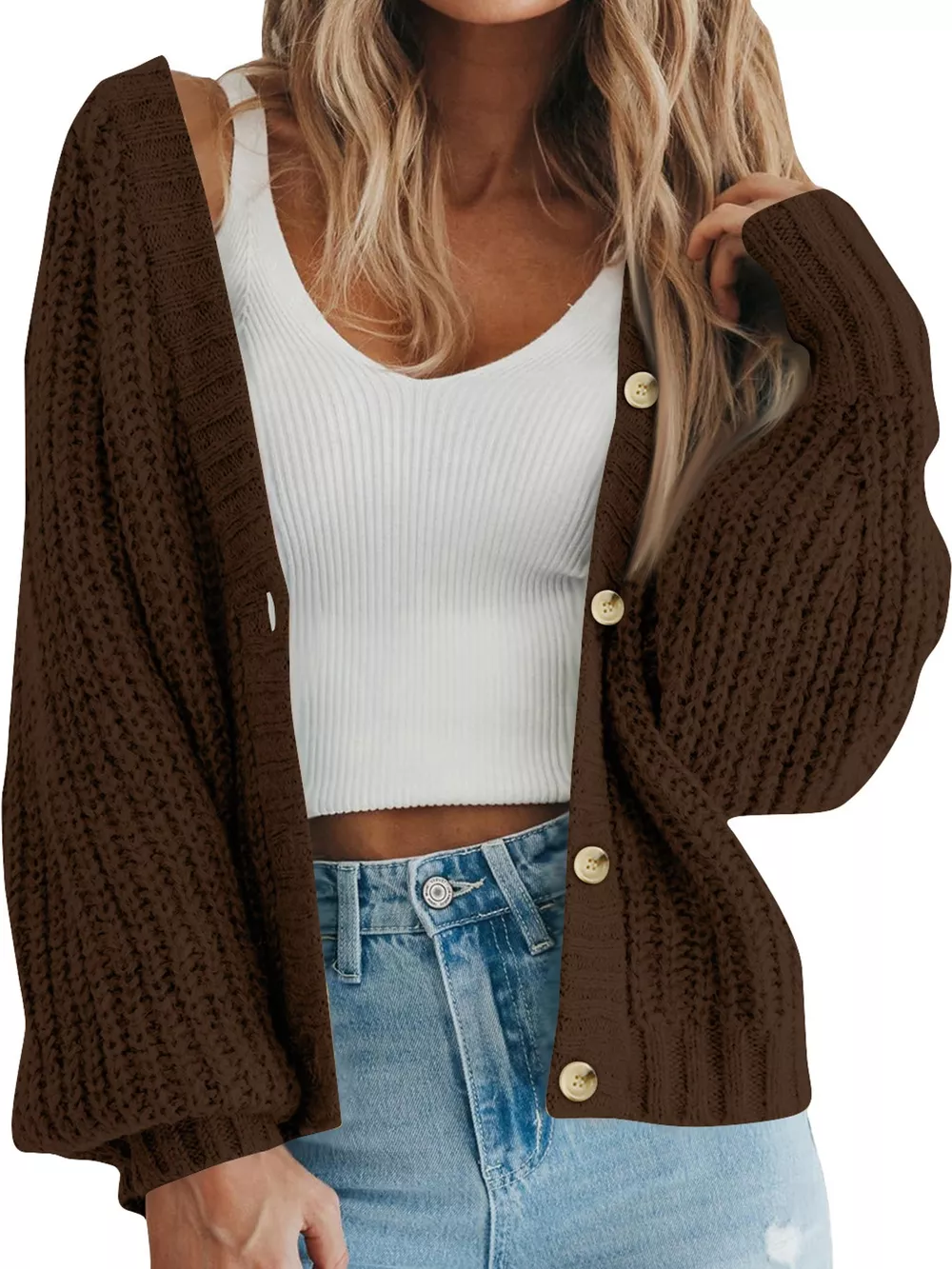 Full Size Chunky Knit Button-Down Cardigan Plus Size, image 34