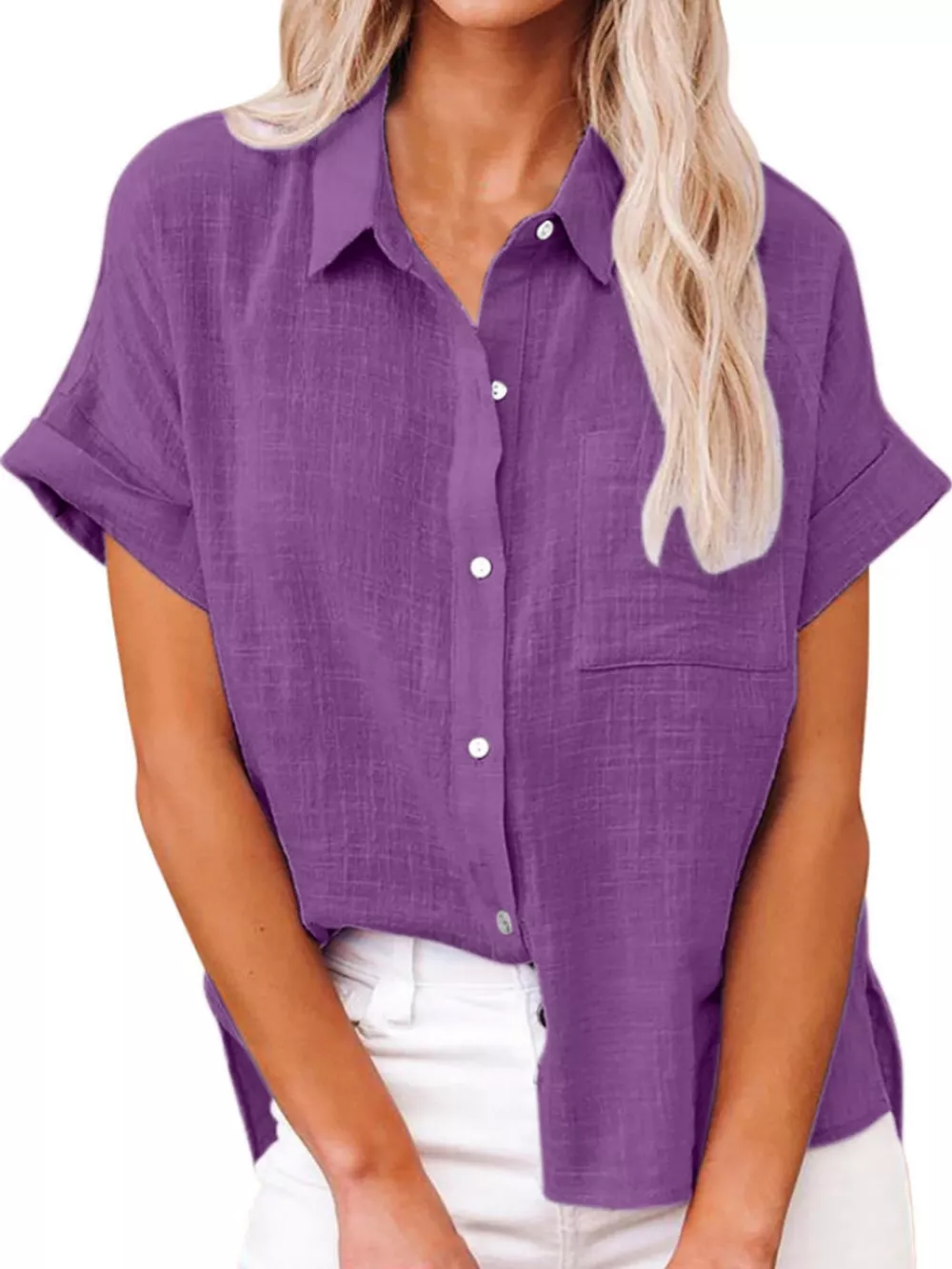 Full Size Button Up Short Sleeve Shirt Plus Size, image 51