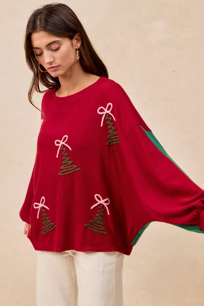 Christmas Theme Tree Embroidered Sweater, image 5