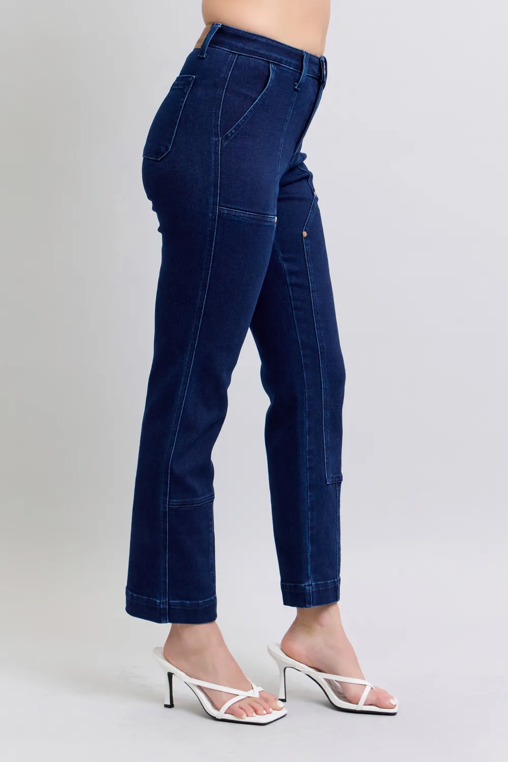 Full Size Hw Work Wear Knee Patch Straight Jeans Plus Size, image 3