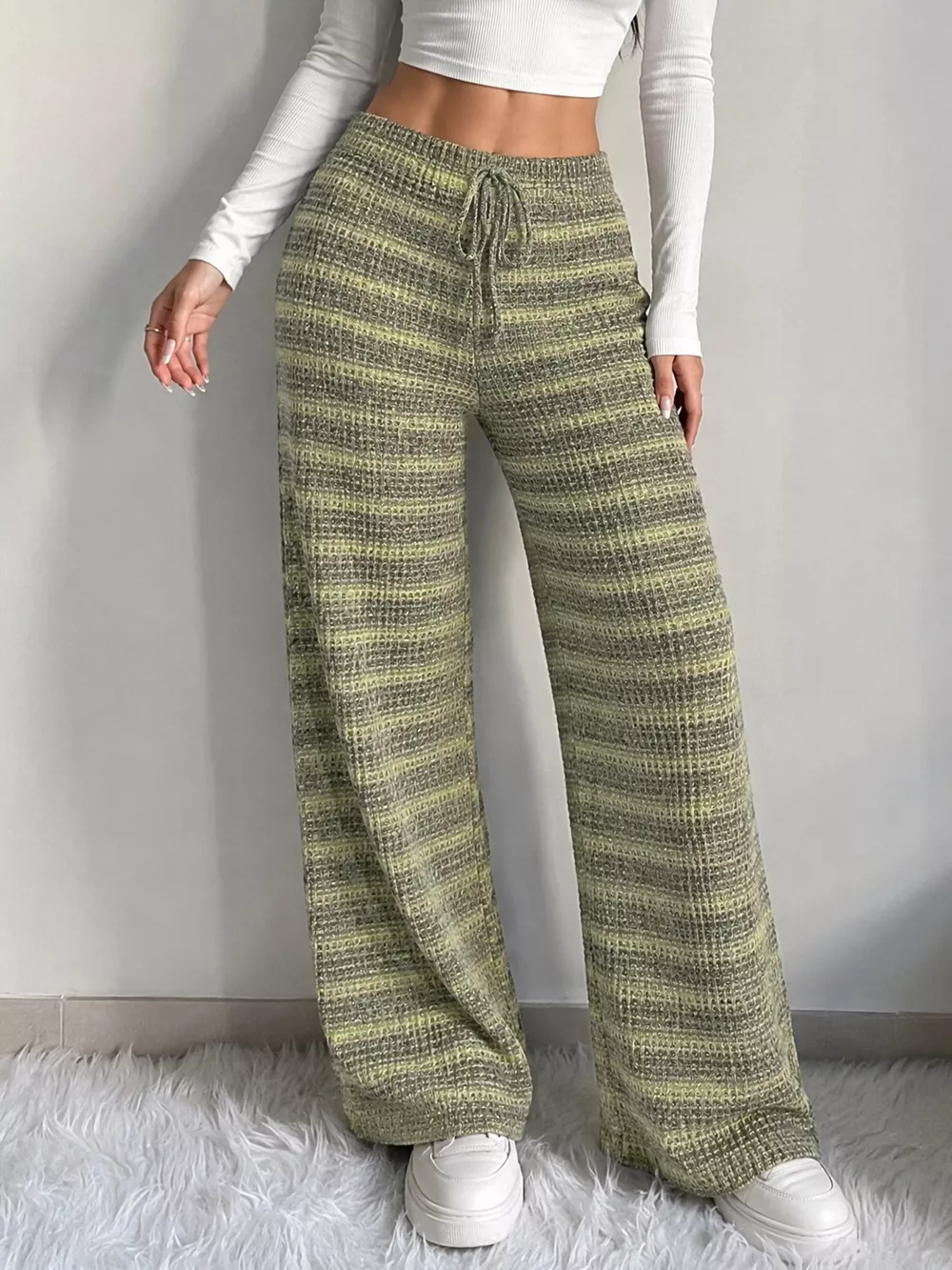 Striped Knit Wide-Leg Pants