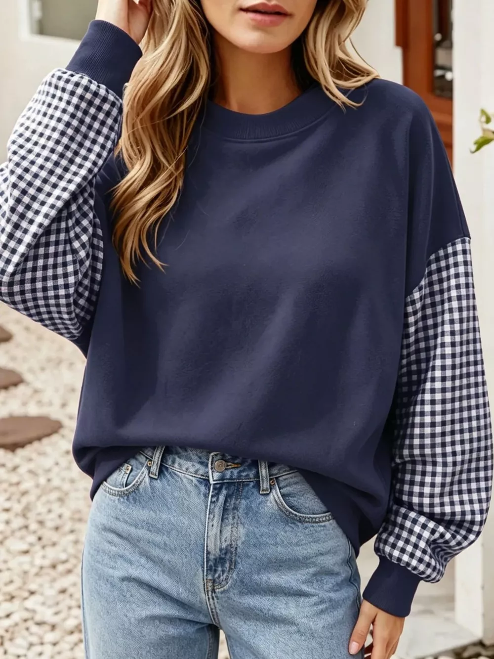Plaid Dropped Shoulder Sweatshirt, image 18