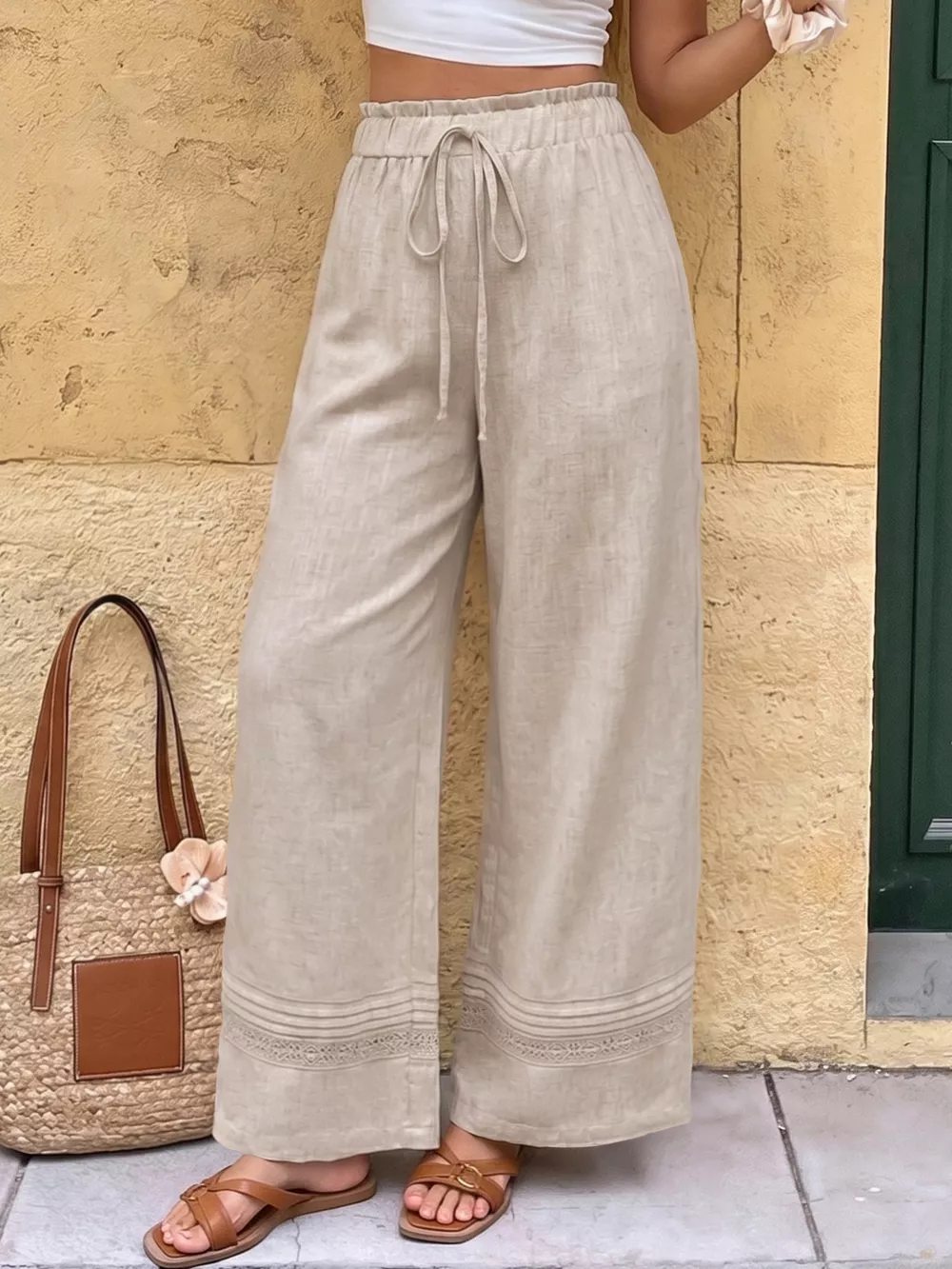 Casual Drawstring Wide Leg Pants, image 2