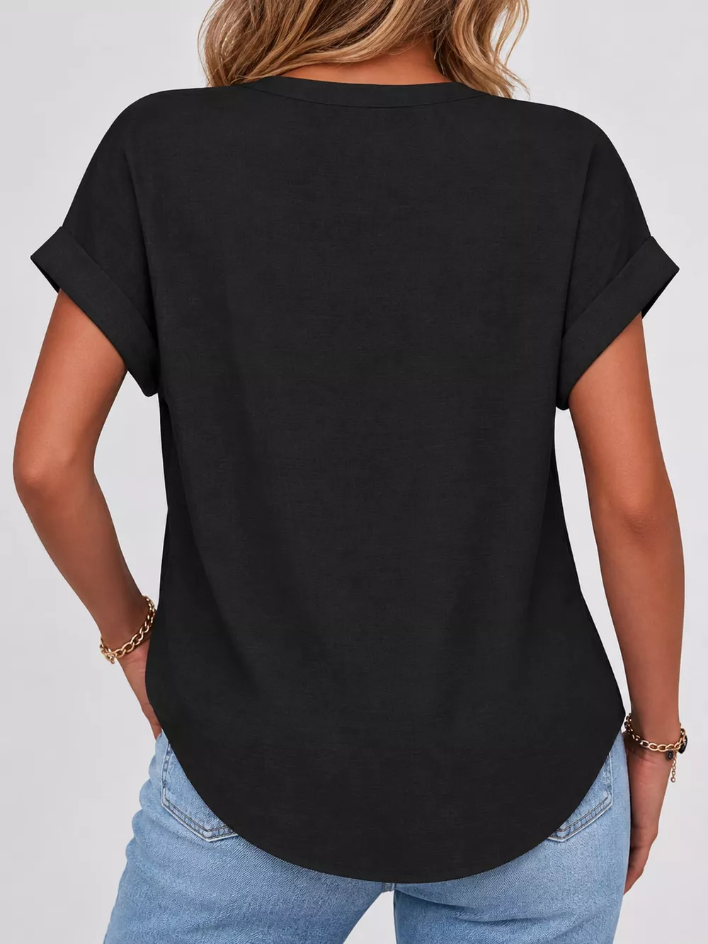 Full Size Button Detail Short Sleeve Blouse Plus Size, image 3