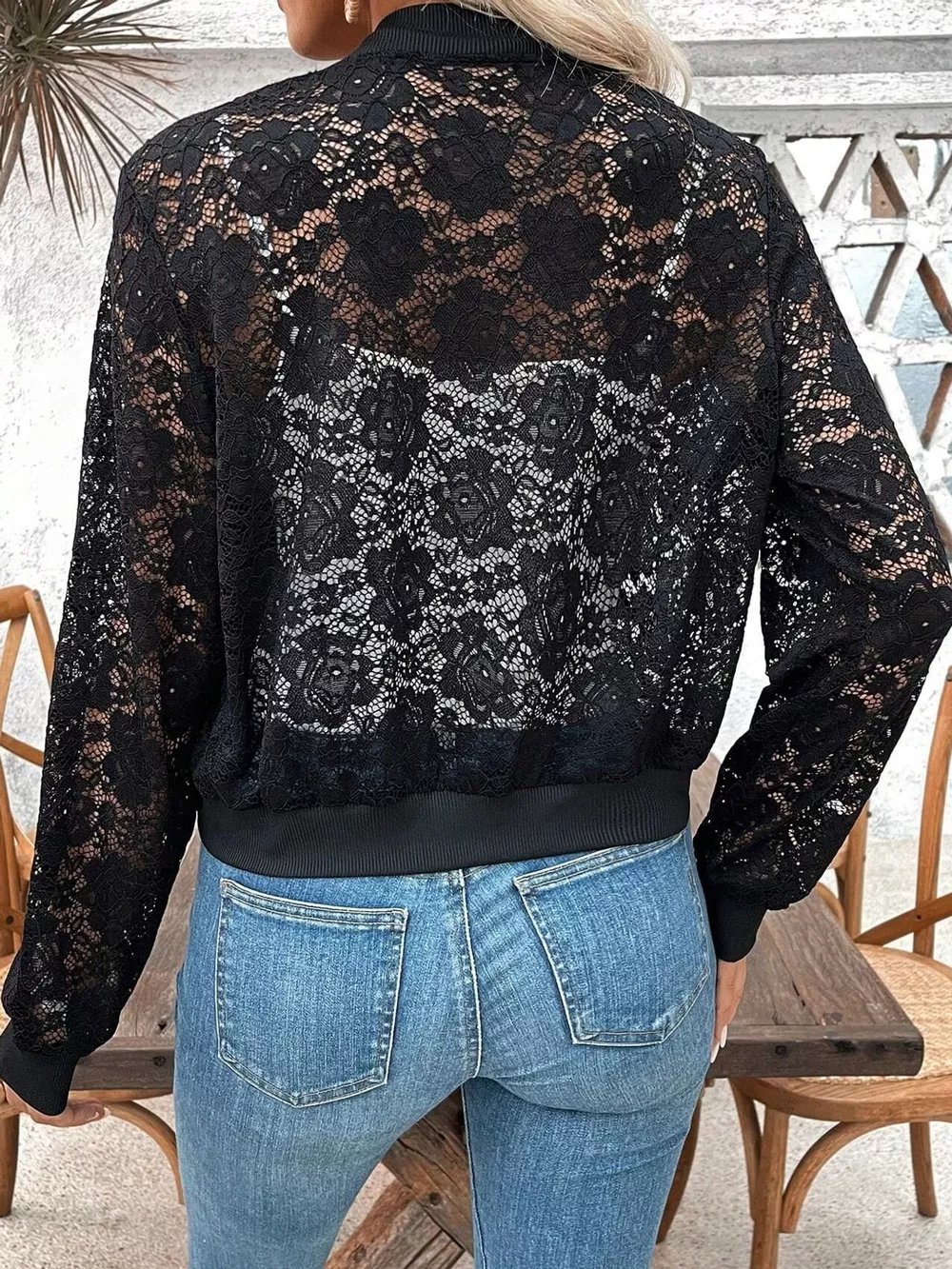 Sheer Lace Zip Up Jacket, image 6