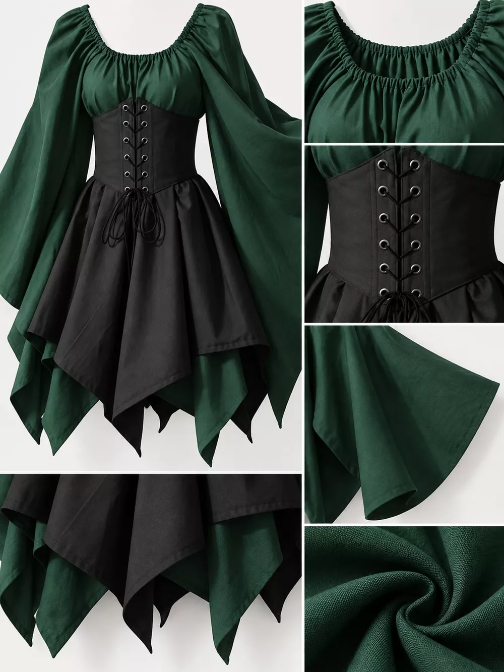 Full Size Lace-Up Flare Sleeve Irregular Hem Dress Plus Size, image 16