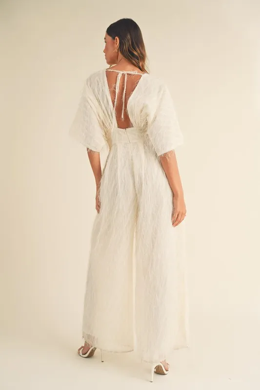 Fluffy Deep V Neck Wide Leg Jumpsuit, image 3