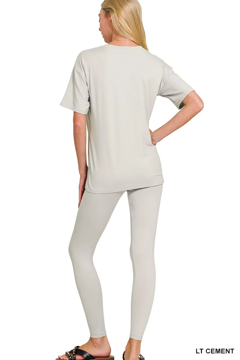 Brushed Dty Microfiber Short Sleeve Top and Pants Loungewear Set, image 3