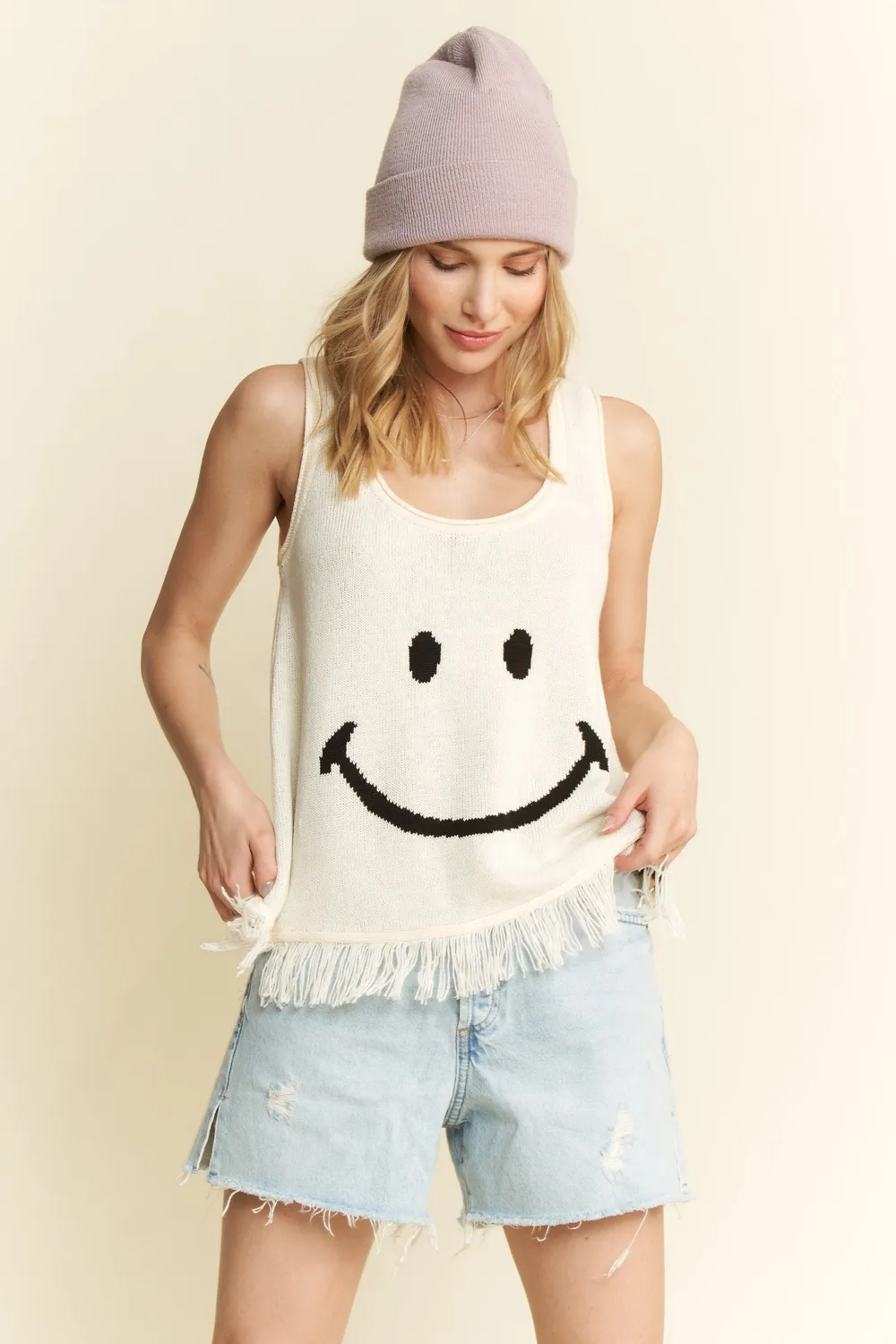 Full Size Smiley Fringe Hem Tank Plus Size, image 2