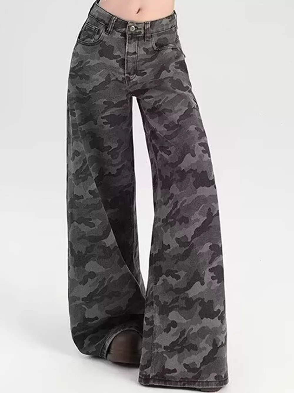 High-Waisted Camouflage Wide-Leg Jeans