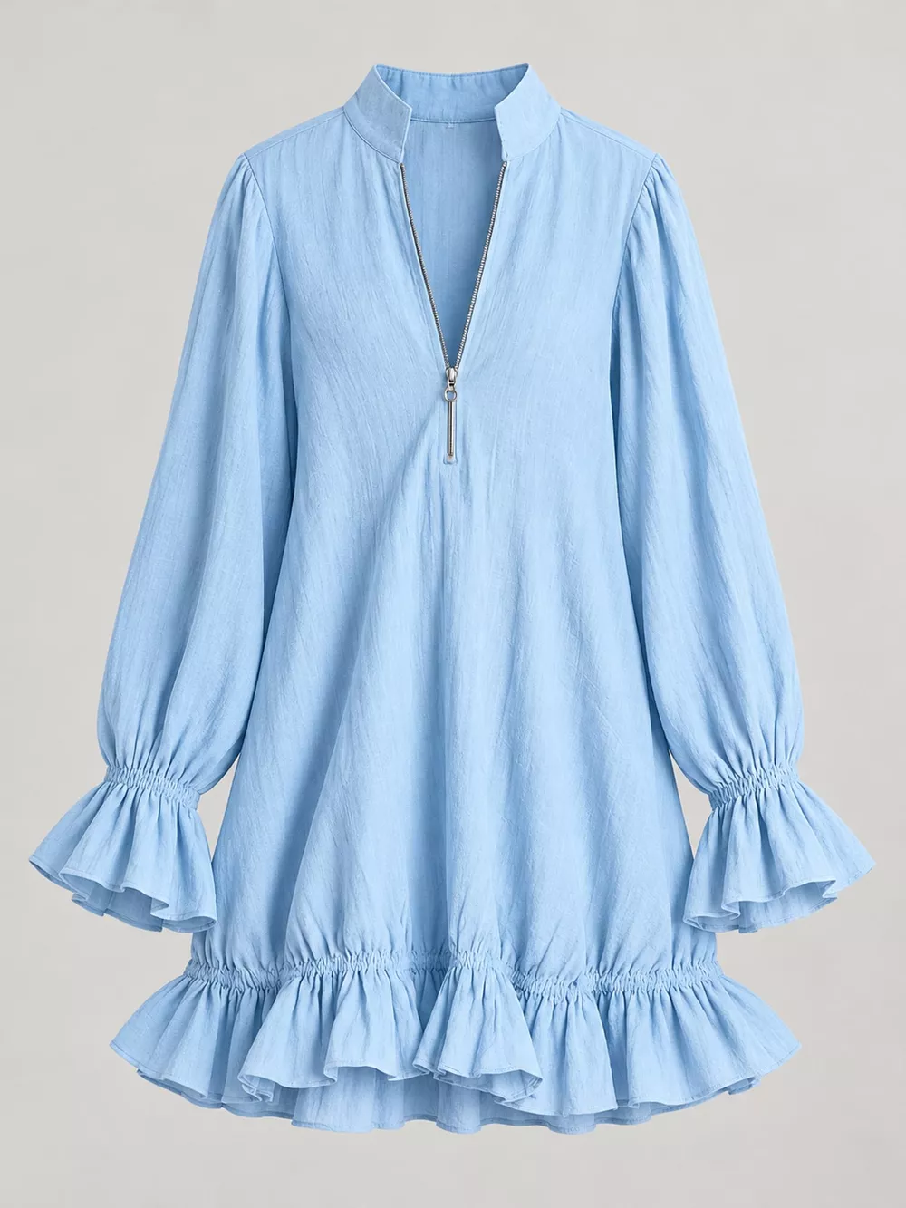 Zipper-Front Ruffle Hem Mini Dress, image 34