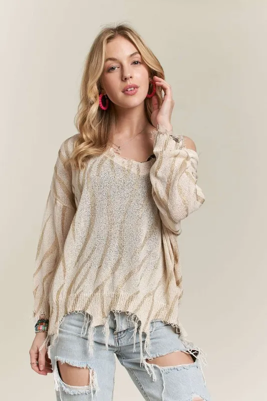 Frayed Zebra Knit Top, image 4