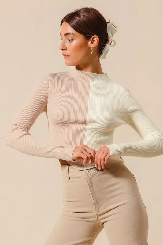 Color Block Fitted Crop Sweater Top, image 3