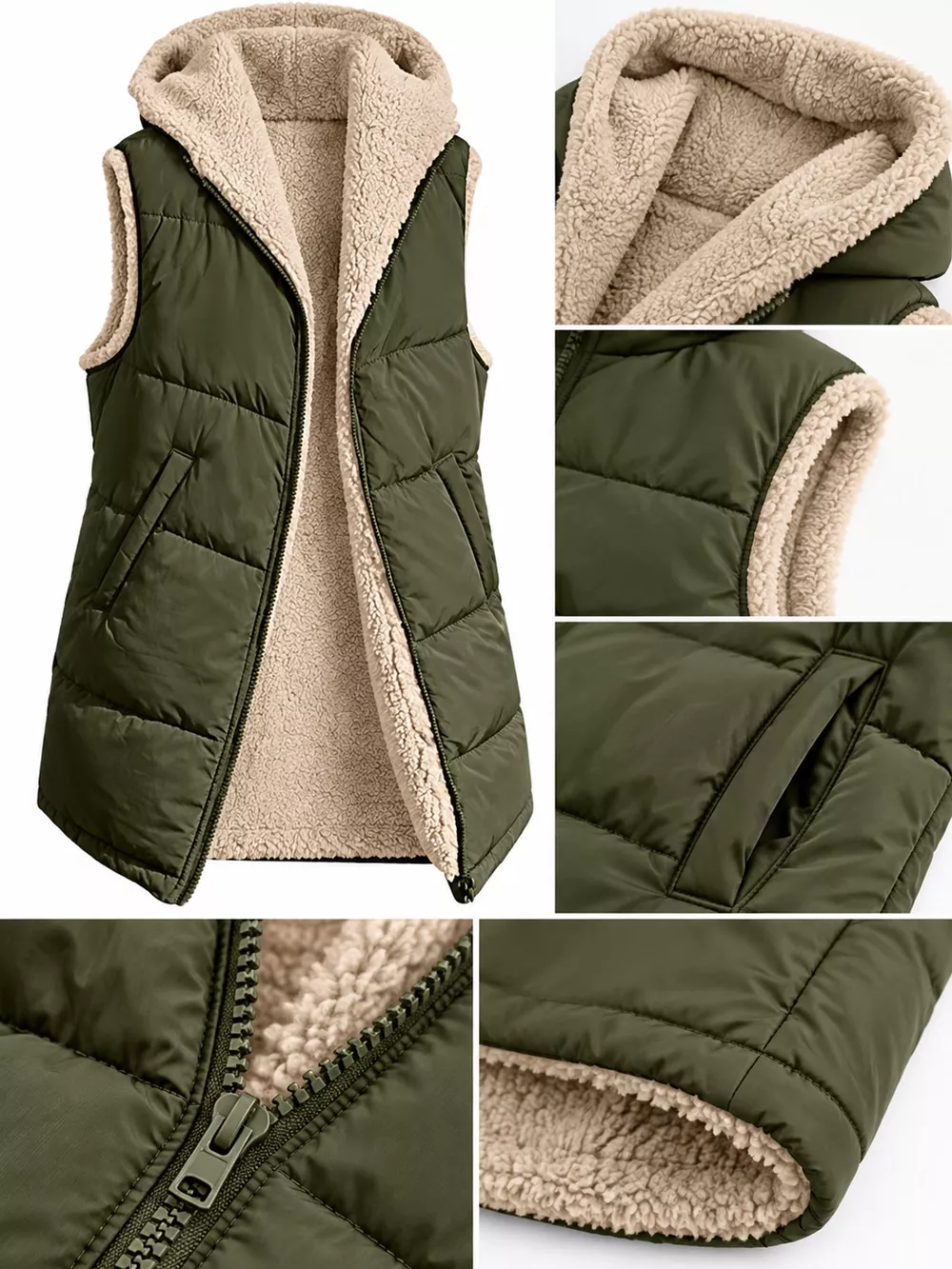 Full Size Hooded Sherpa-Lined Puffer Vest Coat Plus Size, image 19