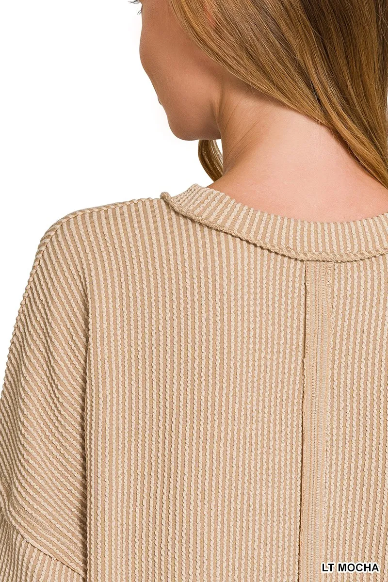 Long Sleeve Drop Shoulder Rib Top, image 5