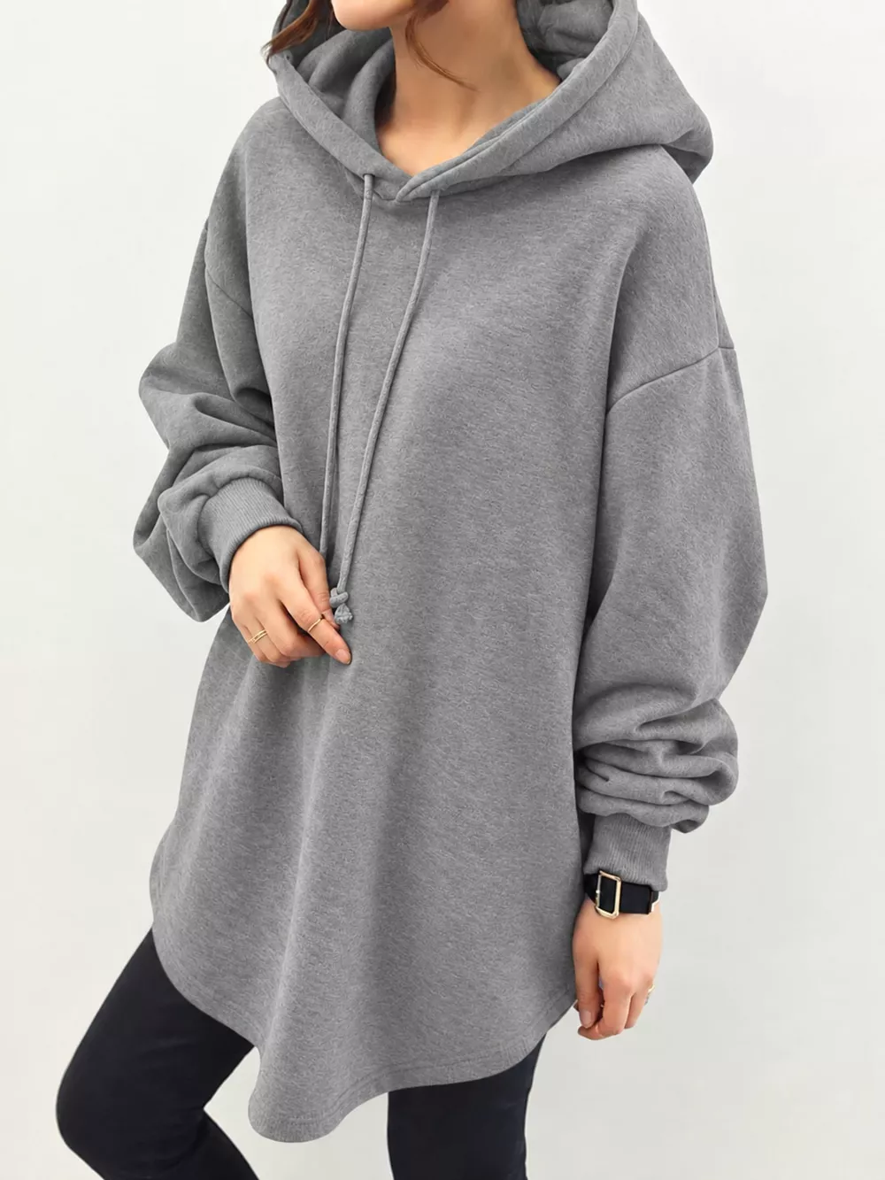 Full Size Drawstring Dropped Shoulder Hoodie Plus Size, image 7