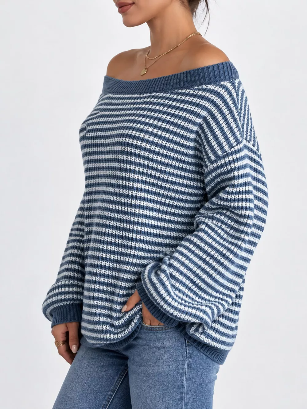 Striped Knit Boat Neck Sweater, image 9