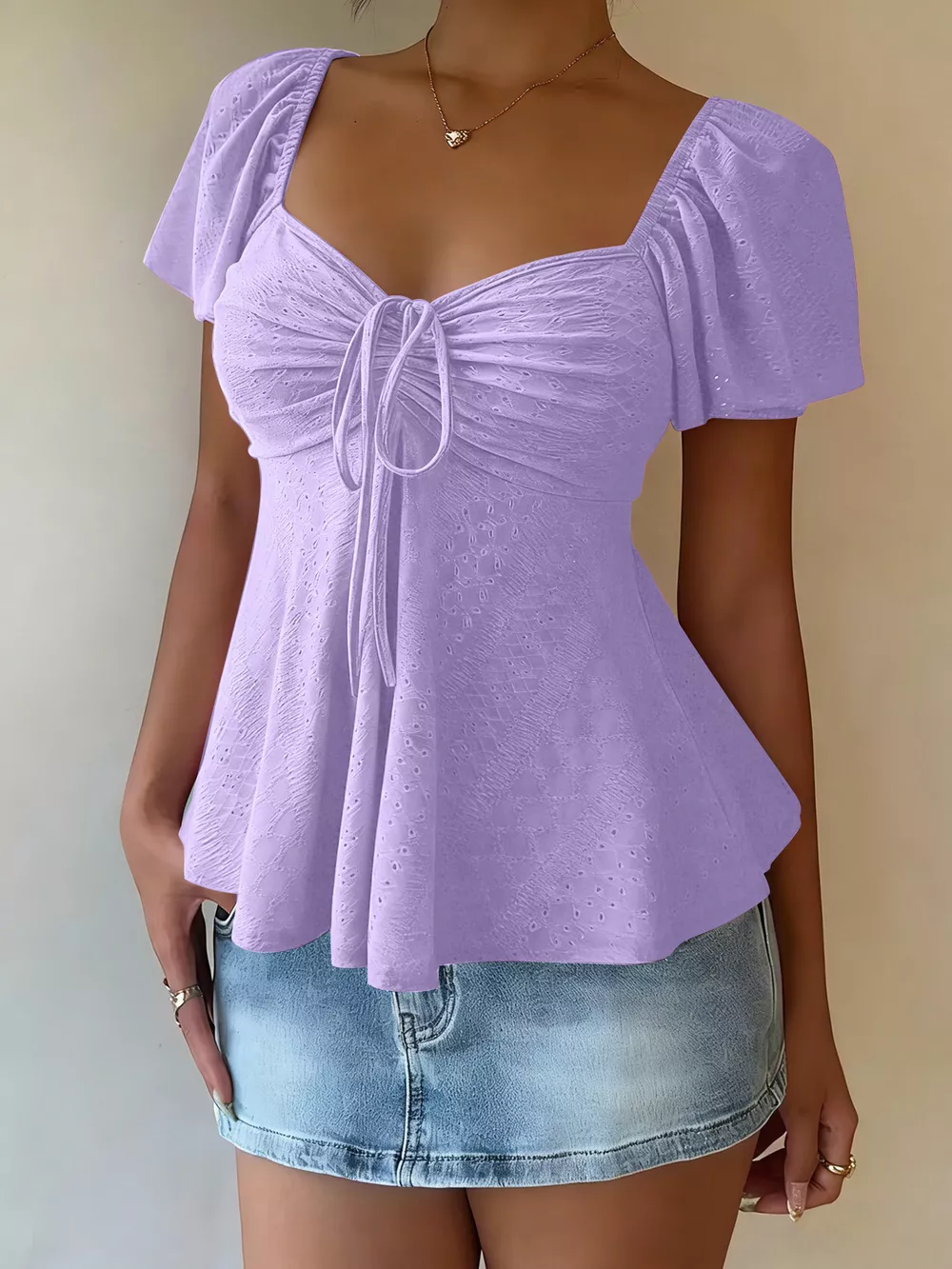 Sweetheart Neck Flutter Sleeve Top, image 16