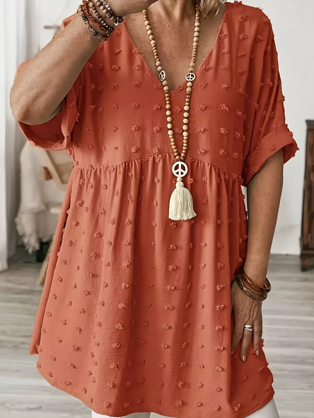 Plus Size Swiss Dot V-Neck Casual Blouse, image 50