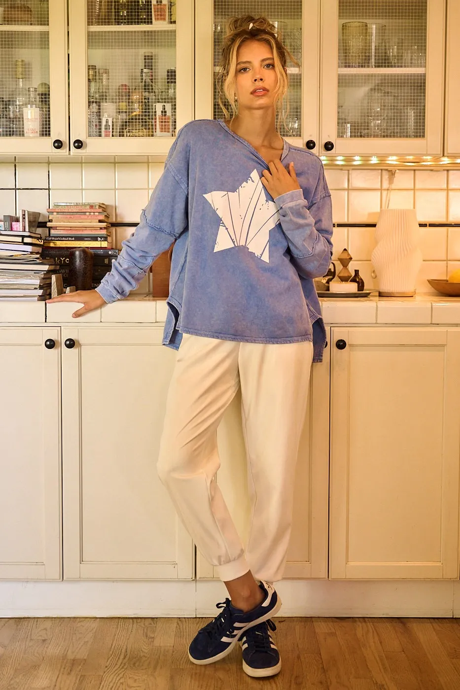 Star Graphic Mineral Wash Long Sleeve Top, image 5