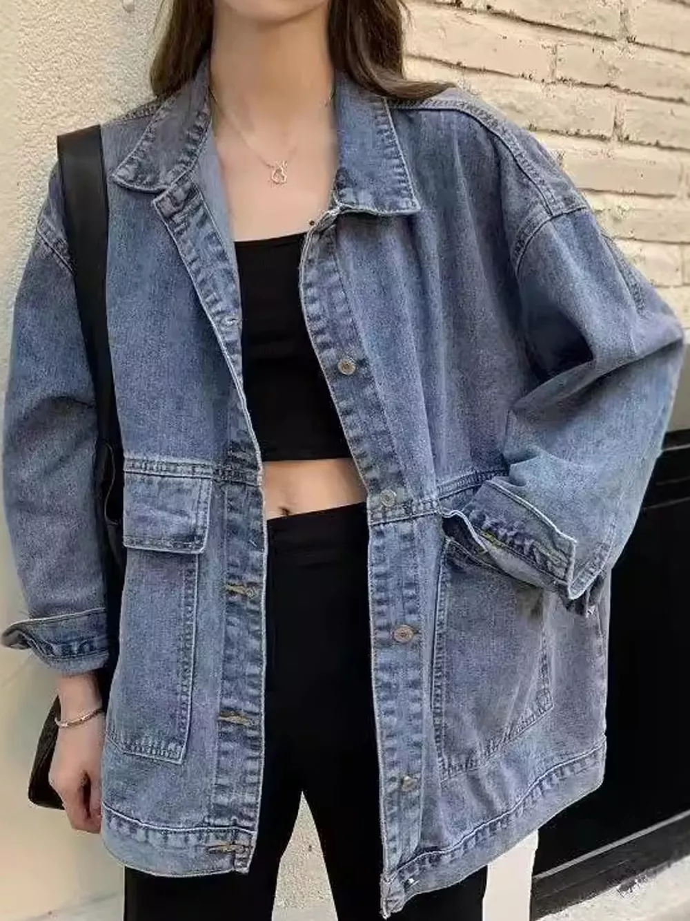 Oversized Wash Denim Jacket with Utility Pockets, image 5