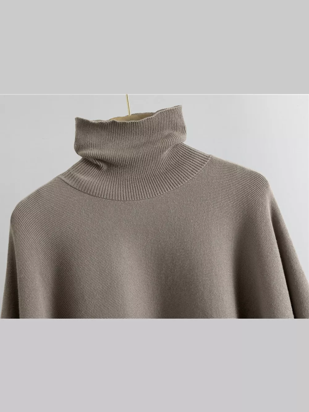 Elegant Turtleneck Poncho Sweater and Wide-Leg Knit Pants Set, image 4