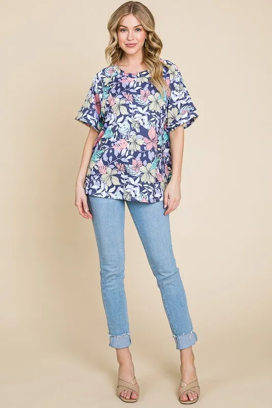 Floral Round Neck Short Sleeve T-Shirt, image 4