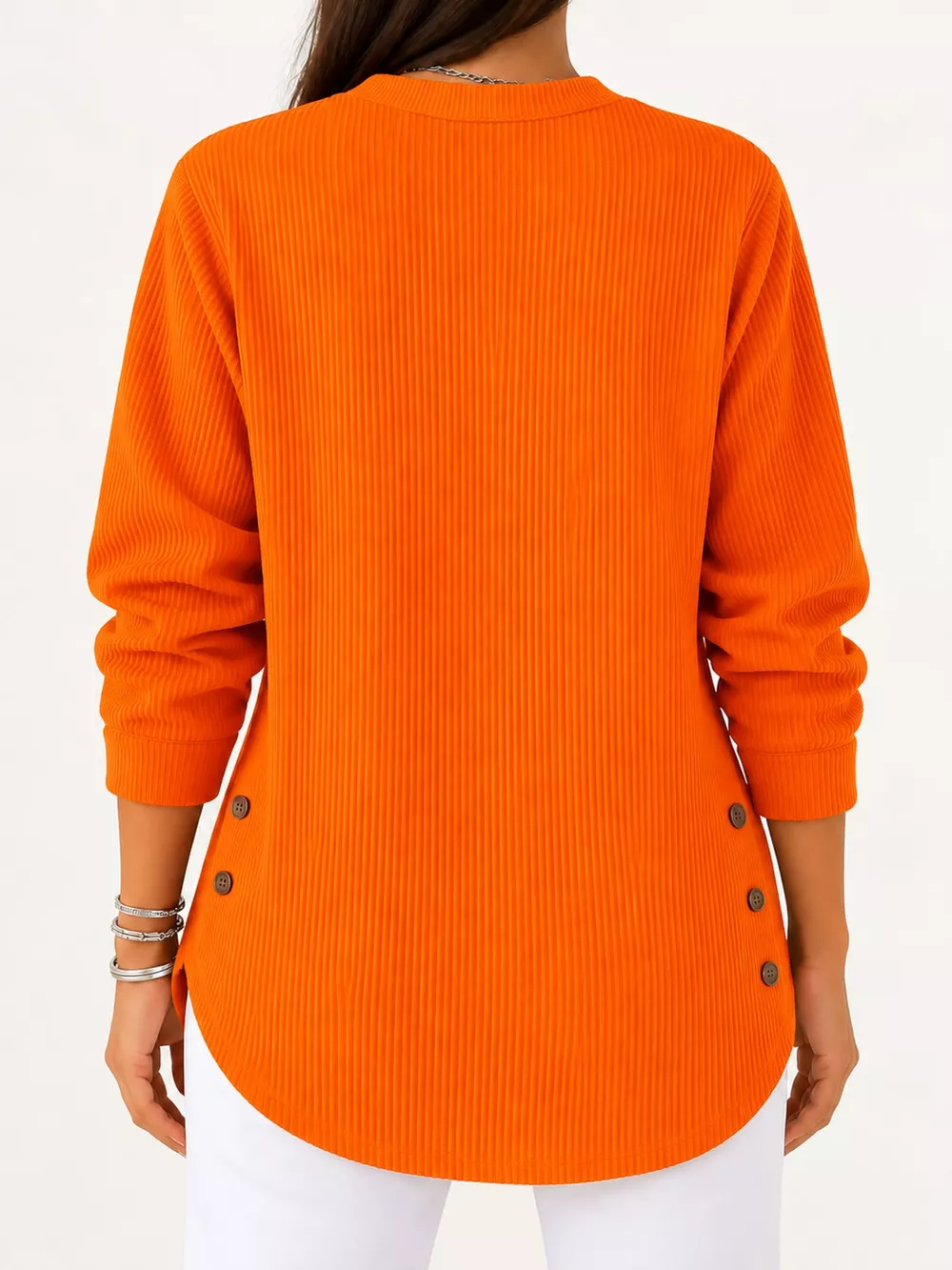 Full Size Button Detail Long Sleeve Top Plus Size, image 50